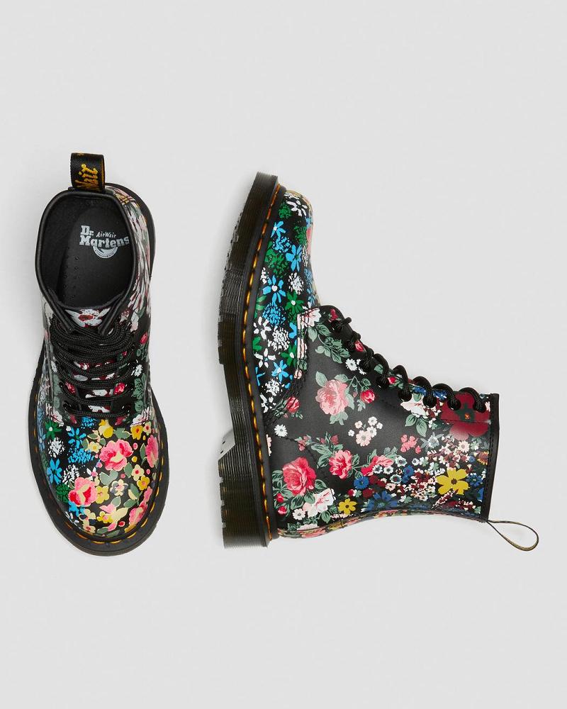 White Women's Dr Martens 1460 Pascal Floral Mash Up Leather Lace Up Boots | CA 186OKI